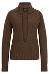 Hugo Boss V-neck Sweater In A Wool And Silk Blend In Brown
