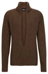 Hugo Boss Relaxed-fit V-neck Sweater In A Wool And Silk Blend In Brown