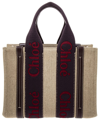CHLOÉ CHLOÉ WOODY SMALL LINEN & LEATHER TOTE