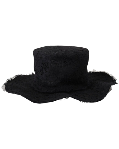 Dolce & Gabbana Black Floral Lace Wide Brim Top Hat