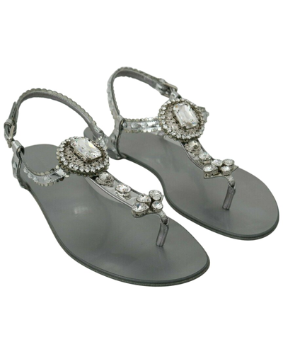 Dolce & Gabbana Silver Crystal Sandals Flip Flops Shoes