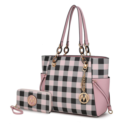 Mkf Collection By Mia K Yale Checkered Tote Handbag With Wallet In Pink