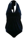 Adriana Degreas Velvet Halterneck Bodysuit In Blue