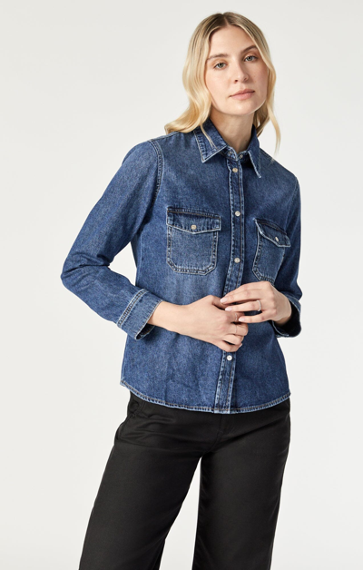 Mavi Levin Semi-fitted Denim Shirt In Dark Blue Denim