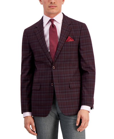 Vince Camuto Men's Slim-fit Patterned Sport Coat In Burgundy Plaid