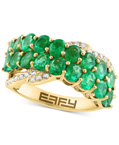 Effy Collection Effy Emerald (2-3/4 Ct. T.w.) & Diamond (1/6 Ct. T.w.) Crossover Cluster Ring In 14k Gold