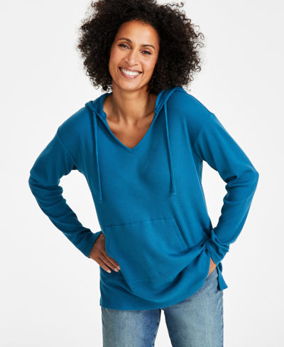 Style & Co Plus Size Waffle-knit Hoodie Tunic, Created For Macy's In Caspian Blue