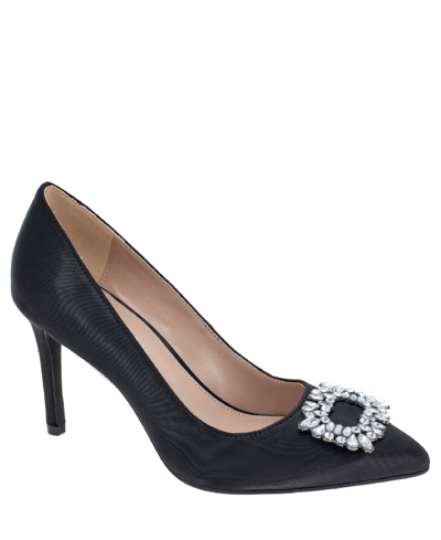 Bcbgeneration Women's Atelia Crystal Brooch Slip-on Pumps In Black Satin