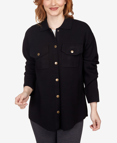 Ruby Rd. Petite Solid Shacket Shirt Jacket In Black