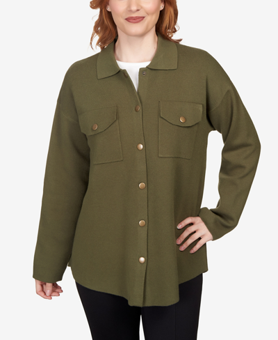 Ruby Rd. Petite Solid Shacket Shirt Jacket In Dark Olive