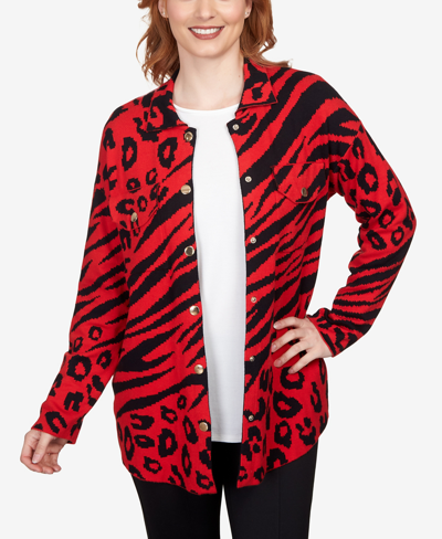 Ruby Rd. Petite Bold Animal Print Shacket Jacket In Lipstick Multi