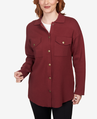 Ruby Rd. Petite Solid Shacket Shirt Jacket In Maroon