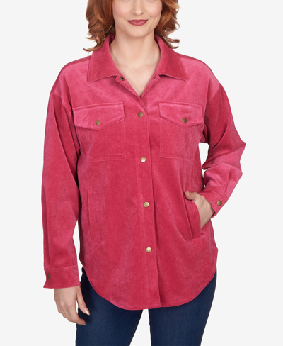 Ruby Rd. Petite Button Up Solid Corduroy Shacket In Berry