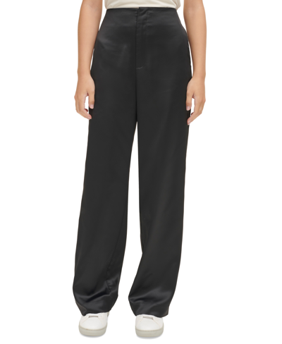 Calvin Klein Jeans Est.1978 Women's High-waist Wide-leg Satin Pants In Black