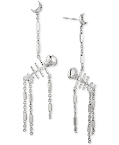 Ava Nadri Cubic Zirconia Dangling Skeleton Drop Earrings In Rhodium
