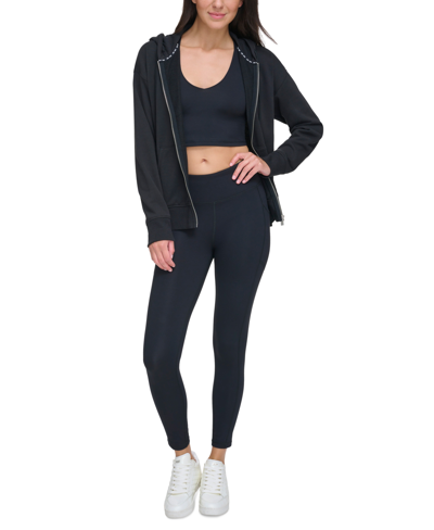 Dkny Sport Women's Metallic Bubble Logo Long-sleeve Hoodie In Black