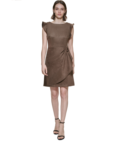 Dkny Women's Faux-suede Side-draped Sheath Dress In Toffee