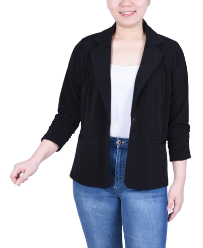 Ny Collection Women's 3/4 Sleeve Heavy Jacquard Knit Jacket In Black