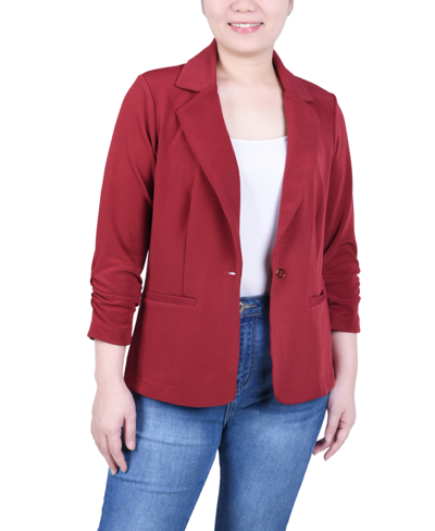 Ny Collection Women's 3/4 Sleeve Knit Ottoman Jacket In Burgundy