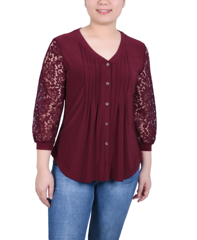 Ny Collection Petite 3/4 Lace-sleeve Knit Top In Rhododendron