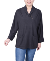 Ny Collection Petite Cuff Sleeve Shawl Collar Top In Dark Charcoal