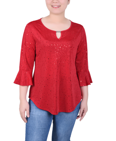 Ny Collection Women's 3/4 Bell Sleeve Top With Hardware In Red