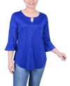 NY COLLECTION PETITE 3/4 BELL SLEEVE TOP WITH HARDWARE