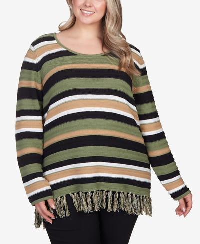 Hearts Of Palm Plus Size All About Olive Long Sleeve Sweater In Cobblestone Multi