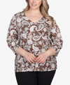 HEARTS OF PALM PLUS SIZE TEAL THE SHOW PRINTED 3/4 SLEEVE TOP