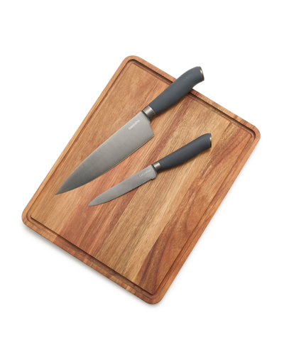 Greenpan Titanium 3-piece Knife And Cutting Board Set In Silver