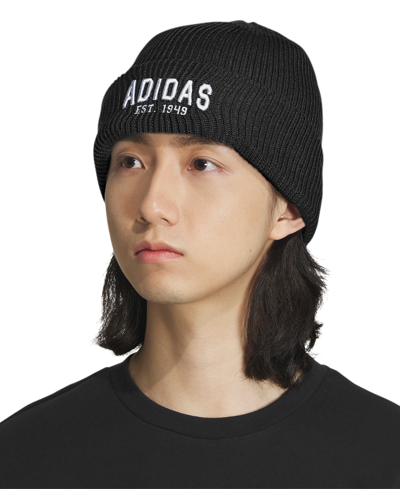 Adidas Originals Men's Foundation Embroidered Logo Ribbed-knit Beanie In Black