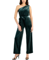 Anne Klein One-shoulder Velvet Jumpsuit In Pine Forest
