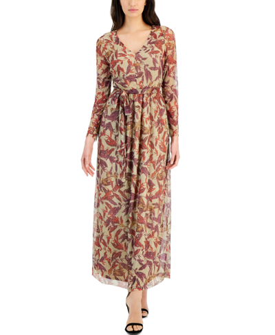 Anne Klein Women's Printed Pleated Maxi Dress In Vicuna Multi