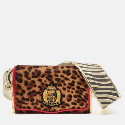 Pre-owned Christian Louboutin Multicolor Leopard Calfhair And Leather Small Carrie Ecusson Crossbody Bag