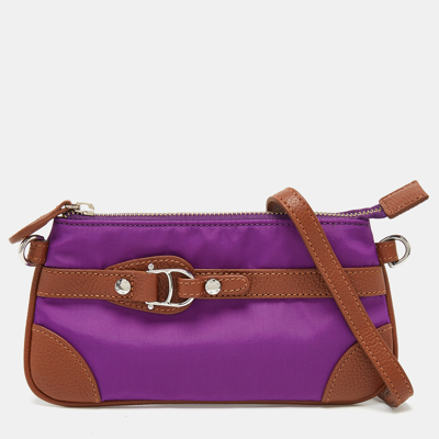 Pre-owned Aigner Purple/brown Nylon And Leather Buckle Clutch Bag In Orange