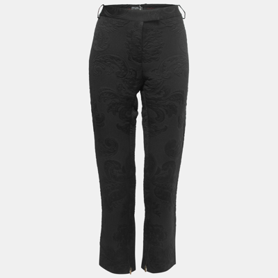 Pre-owned Ferragamo Black Floral Jacquard Lace-up Detail Tapered Trousers M