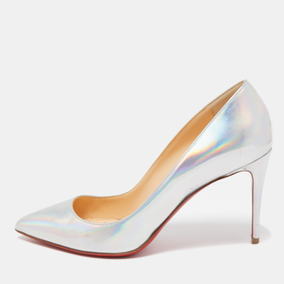 Pre-owned Christian Louboutin Silver Patent Pigalle Pumps Size 38