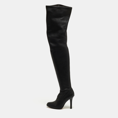 Pre-owned Jimmy Choo For H & M Black Leather Thigh High Boots Size 37