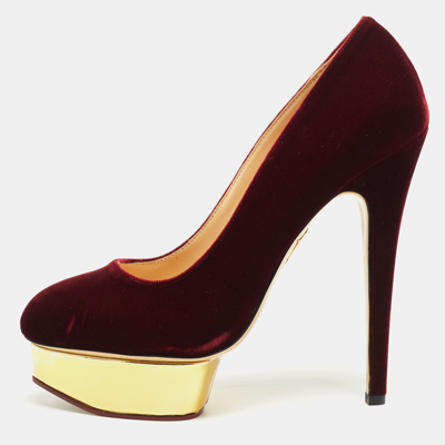 Pre-owned Charlotte Olympia Burgundy Velvet Dolly Platform Pumps Size 41