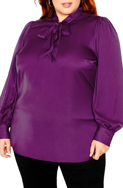 City Chic Trendy Plus Size In Awe Puff Sleeve Top In Magenta