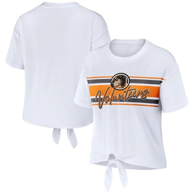 WEAR BY ERIN ANDREWS WEAR BY ERIN ANDREWS WHITE TENNESSEE VOLUNTEERS STRIPED FRONT KNOT CROPPED T-SHIRT