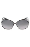 Tom Ford Carla 66mm Oversized Round Metal Sunglasses In Gunmetal Gradient Smoke
