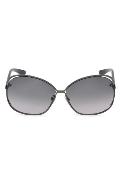 Tom Ford Carla 66mm Oversized Round Metal Sunglasses In Shiny Dark Gunmet