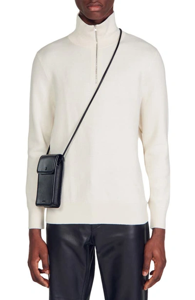 Sandro Wool Half-zip Sweater In Off White