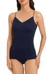Hanro Seamless V-neck Cotton Camisole In Deep Navy