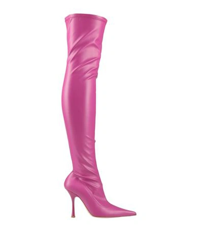 Lorenzo Mari Woman Knee Boots Camel Size 10 Textile Fibers In Pink