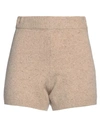 Vicolo Woman Shorts & Bermuda Shorts Sand Size Onesize Wool, Polyamide, Elastane In Beige
