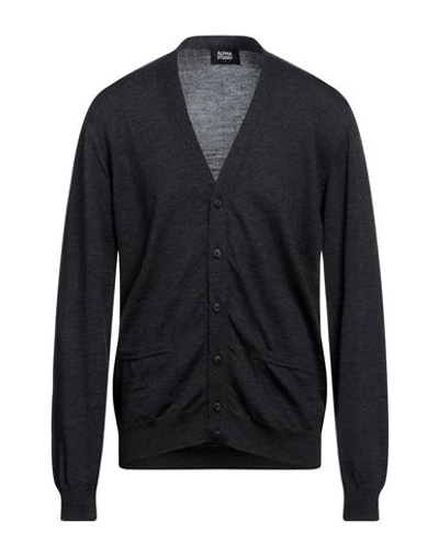 Alpha Studio Man Cardigan Black Size 44 Merino Wool In Black