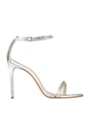 Schutz Woman Sandals Silver Size 7 Soft Leather, Pvc - Polyvinyl Chloride