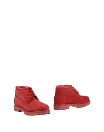 Cafènoir Woman Ankle Boots Red Size 9 Textile Fibers, Leather